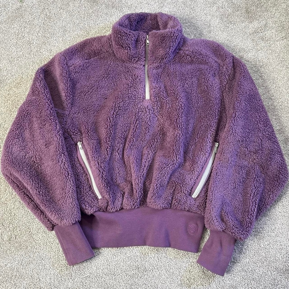 Savvi Purple Sherpa Quarter Zip Sweatshirt Women's Small Fleece Pullover